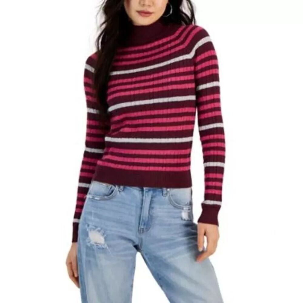 Hooked Up by IOT Juniors Striped Mini-Cable Mo Brown Plum Combo Size Medium NWT